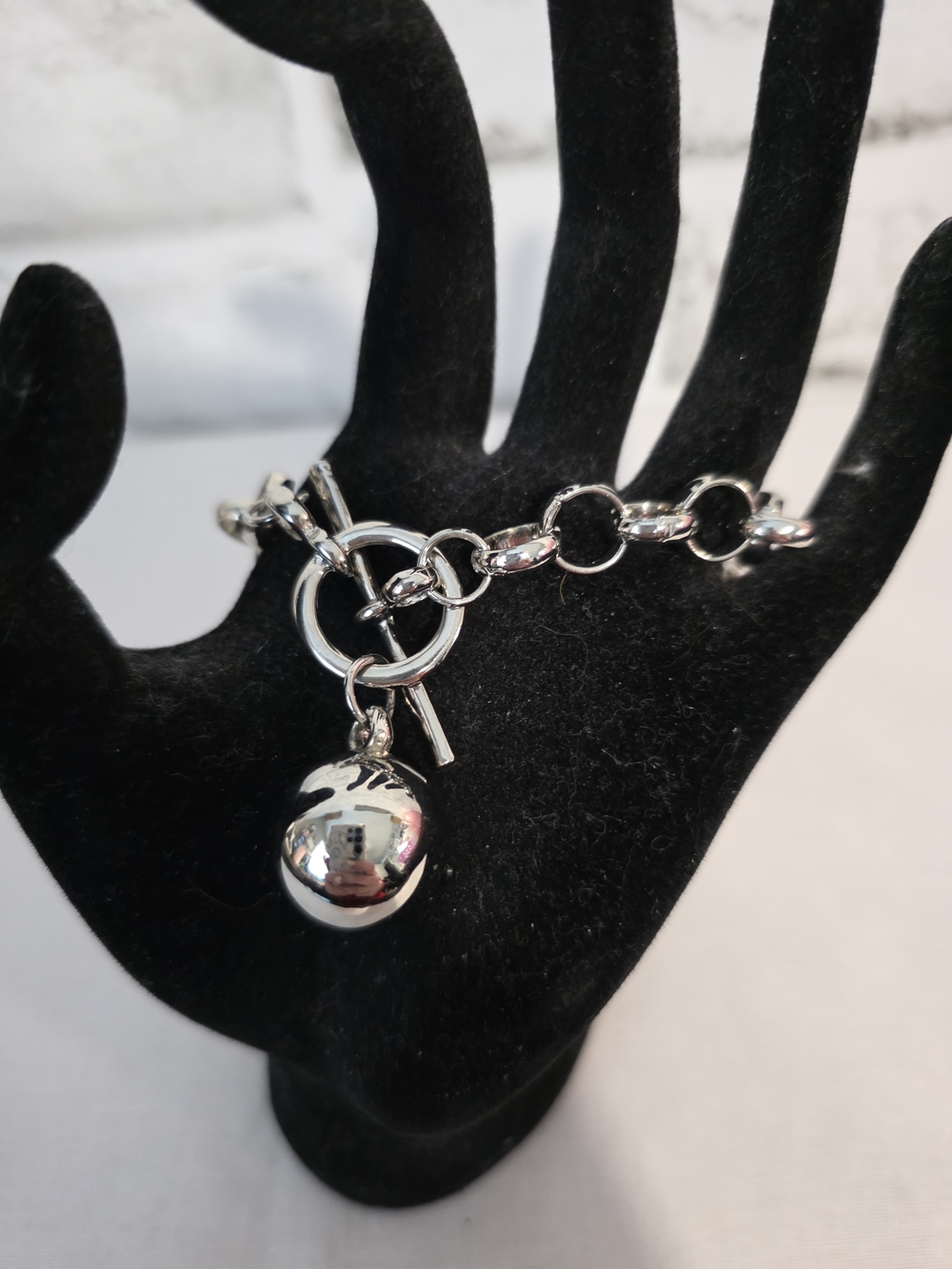 Silver Toggle Charm Bracelet with Polished Orb